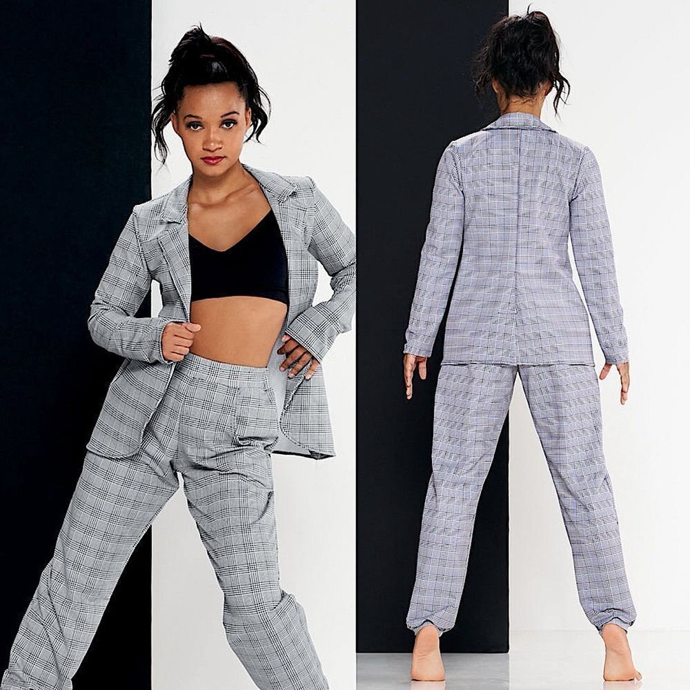 Kelle dance costume black white plaid 2 piece suit pants ON MY WAY 2840 teen